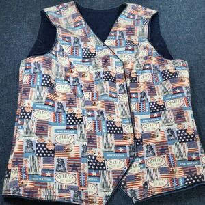 Patriotic American Flag Statue of Liberty Denim Reversible Vest Red White Blue